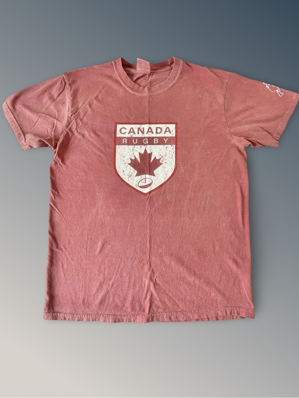 Comfort Colors Canada Rugby Short Sleeve Distressed Look Crew Neck Tee Shirt SzL